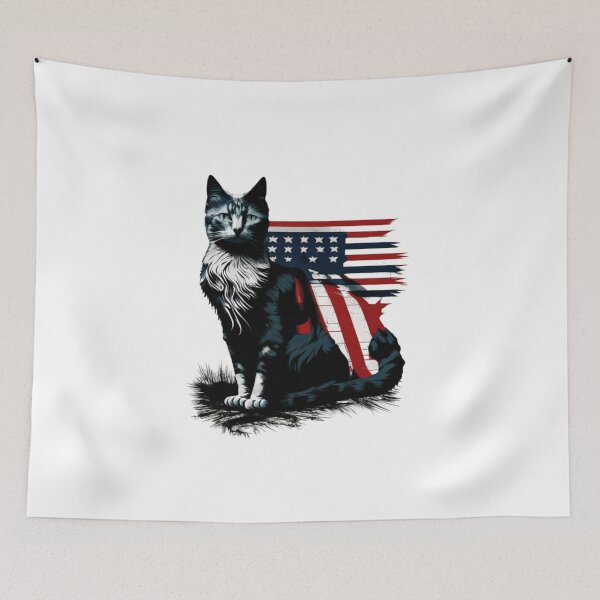 Item preview, Patriotic cat with flag black red white designed and sold by BlueGoldArt.