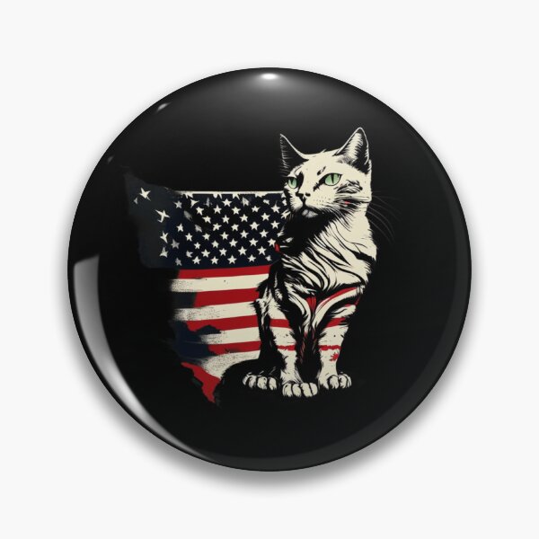 Item preview, Patriotic fluffy cat with black red white flag designed and sold by BlueGoldArt.