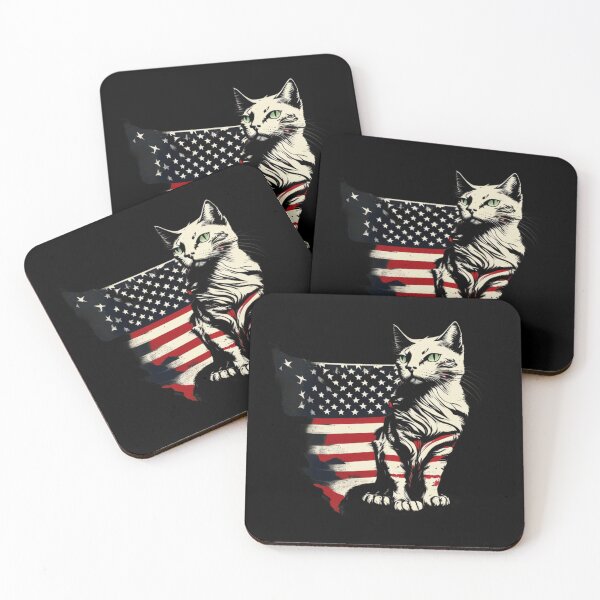 Item preview, Patriotic fluffy cat with black red white flag designed and sold by BlueGoldArt.