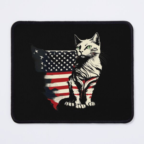Item preview, Patriotic fluffy cat with black red white flag designed and sold by BlueGoldArt.