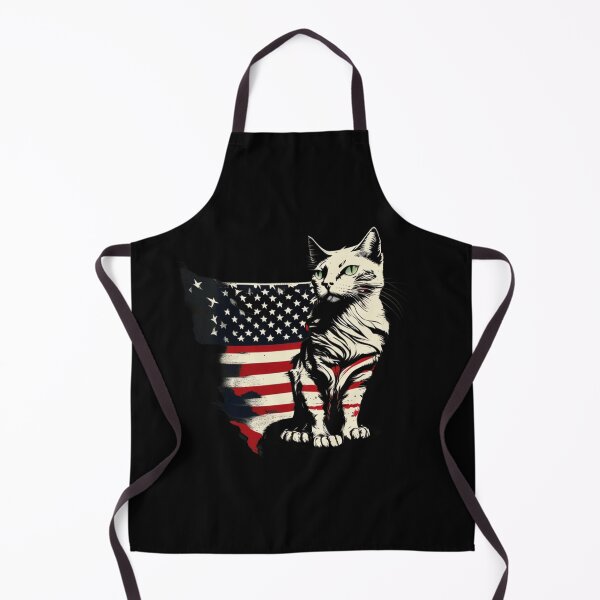 Item preview, Patriotic fluffy cat with black red white flag designed and sold by BlueGoldArt.