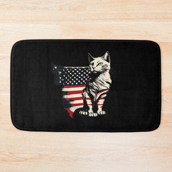 Item preview, Patriotic fluffy cat with black red white flag designed and sold by BlueGoldArt.
