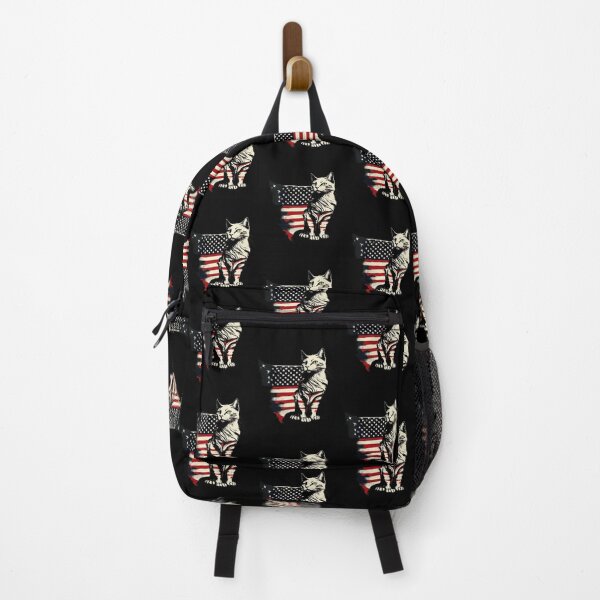Item preview, Patriotic fluffy cat with black red white flag designed and sold by BlueGoldArt.