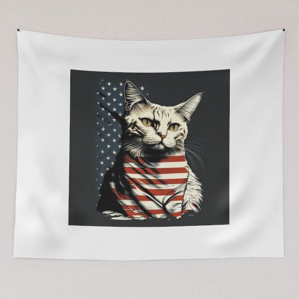 Item preview, Patriotic feline cat with black red white flag designed and sold by BlueGoldArt.