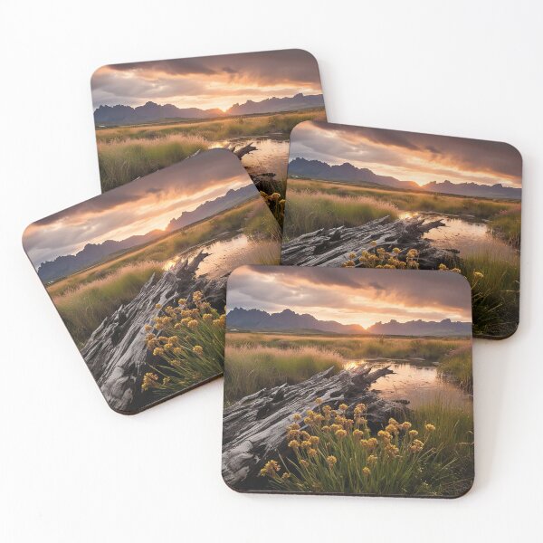 Item preview, Tree log and lake at sunset in long exposure - Landscape photography designed and sold by TheArtistOf2022.
