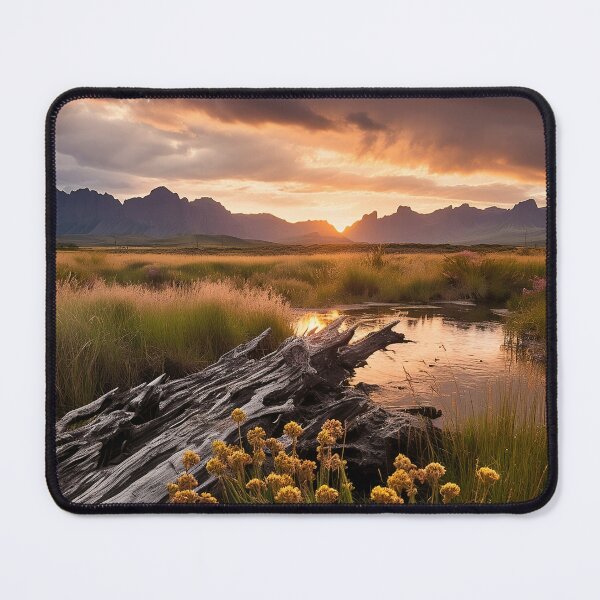 Item preview, Tree log and lake at sunset in long exposure - Landscape photography designed and sold by TheArtistOf2022.