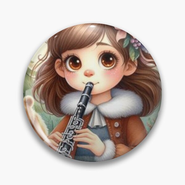 Item preview, Girl in coat playing clarinet in woods with brown bears designed and sold by ElegantTeaTime.