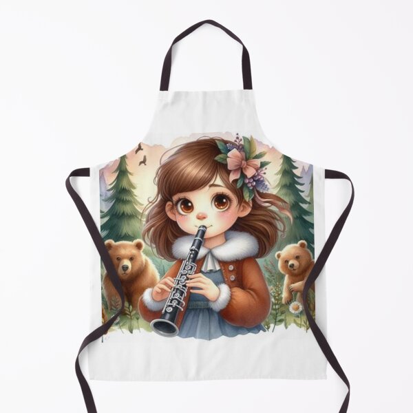 Item preview, Girl in coat playing clarinet in woods with brown bears designed and sold by ElegantTeaTime.