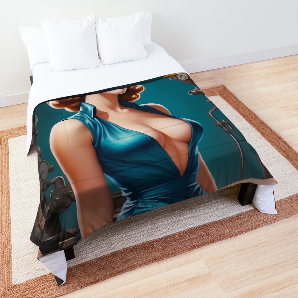 The Shop Belongs To Me Andreya Barrington Portrait AI Concept Art by Xzendor7 - An Intellectual Beauty 4 The Shop Belongs To Me Beautiful AI Concept Art Portrait Of Andreya Barrington by Xzendor7 Decorative Comforter Art Print
