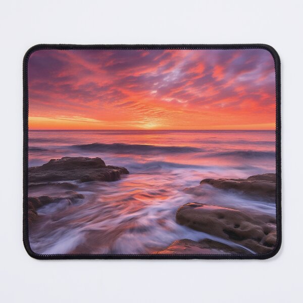 Item preview, Rocky beach at sunset in long exposure - Landscape photography designed and sold by TheArtistOf2022.