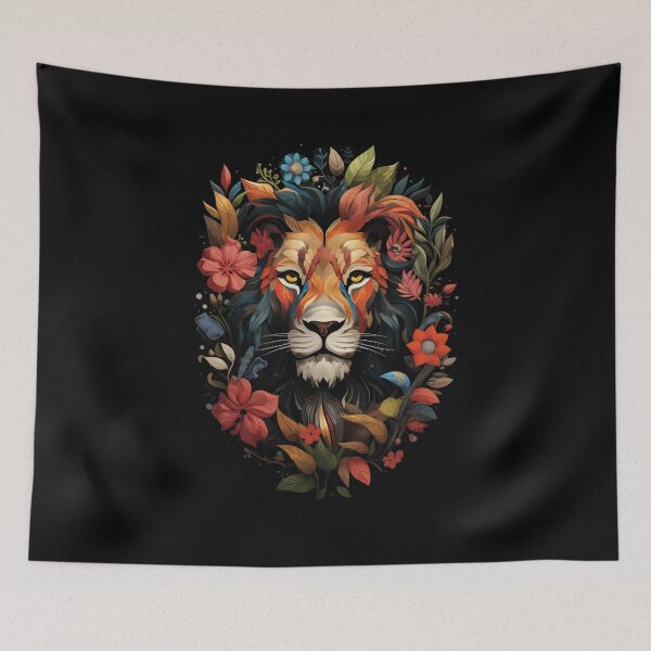 Item preview, Lion and flowers: multicolored version designed and sold by TheGreenAna.