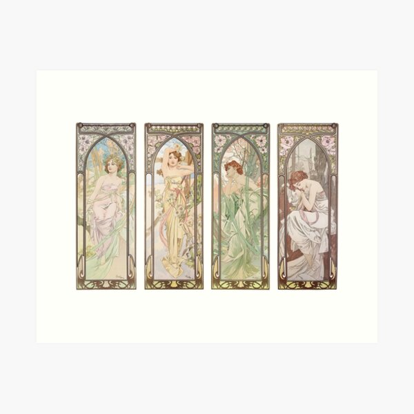 Aperçu de l'œuvre Les heures du jour, d'Alphonse Mucha. HAUTE DÉFINITION créée et vendue par MINDTHECHERRY.