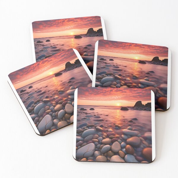 Item preview, Rocky beach at sunset in long exposure - Landscape photography designed and sold by TheArtistOf2022.