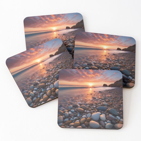 Item preview, Rocky beach at sunset in long exposure - Landscape photography designed and sold by TheArtistOf2022.