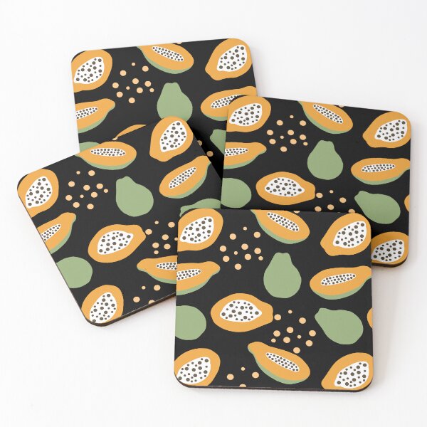 Item preview, Tropical Papaya Fruit Pattern on Black designed and sold by HotHibiscus.