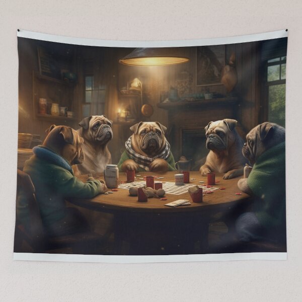 Artikelvorschau, Ölgemälde, lustige Tiere, Hunde, die Poker spielen, Karten, Möpse, Glücksspiel, Kunstwerk A321 entworfen und verkauft von MPCFICTION.