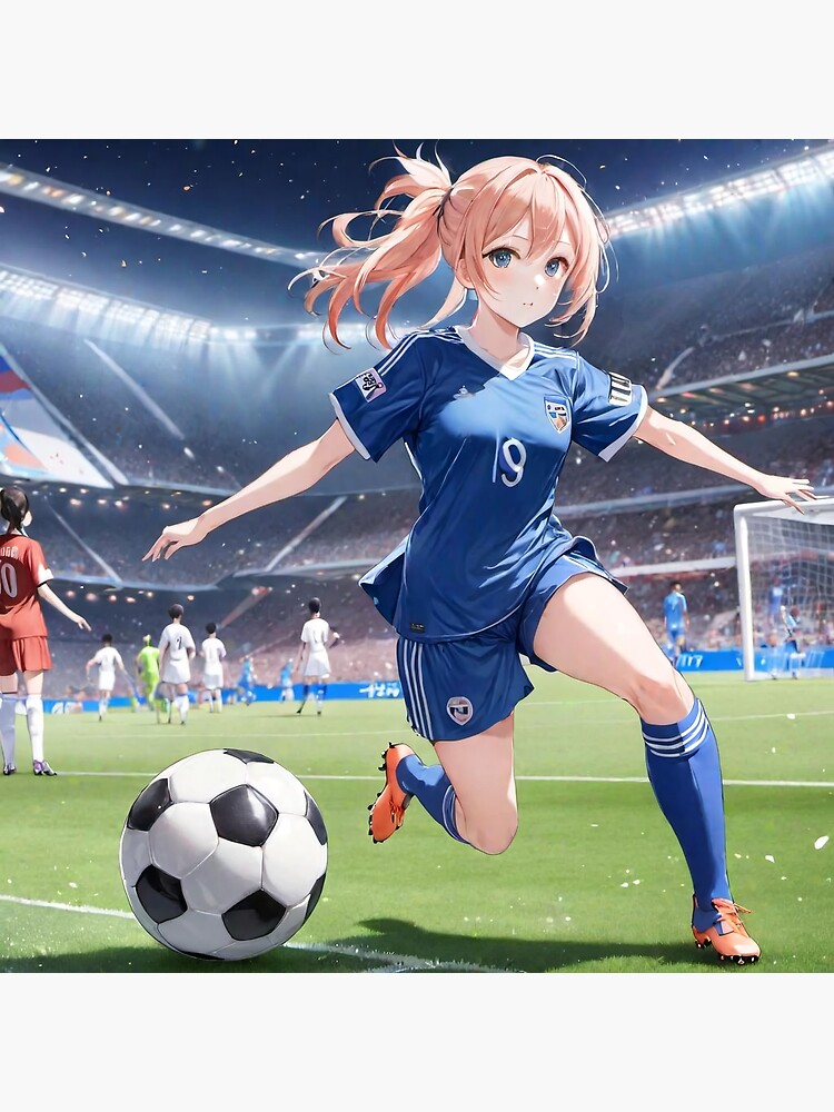 Anime-style girl playing soccer with superpowers on Craiyon