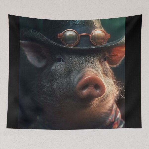 Item preview, Silly Cute Farm Animals Funny Artwork Pig in a Hat Unique Adorable Pet Art A310 designed and sold by MPCFICTION.