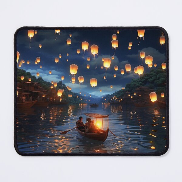 Item preview, Lanterns in and above lake with boats designed and sold by zand-n-zive.