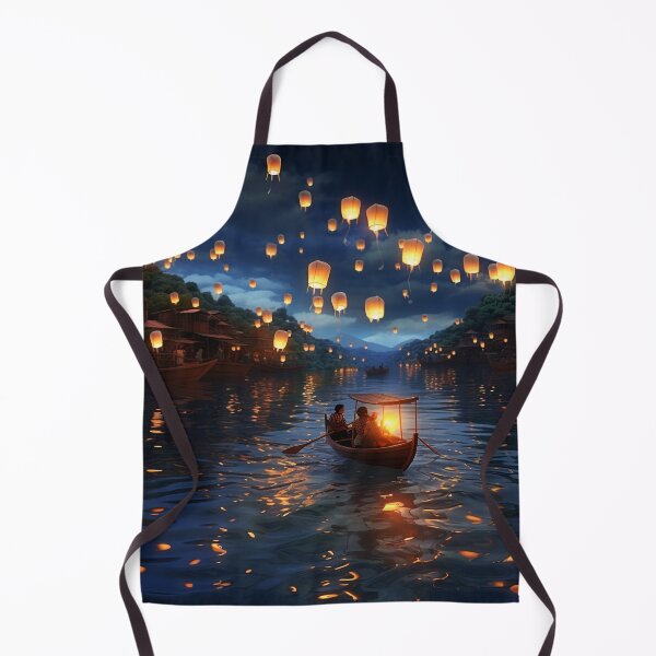 Item preview, Lanterns in and above lake with boats designed and sold by zand-n-zive.