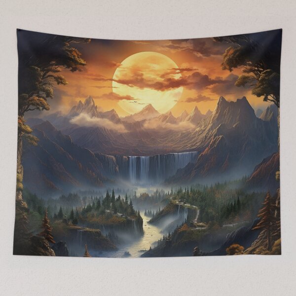 Item preview, Fantasy Landscape - Waterfall at Sunset designed and sold by Fantasy Masterpiece.