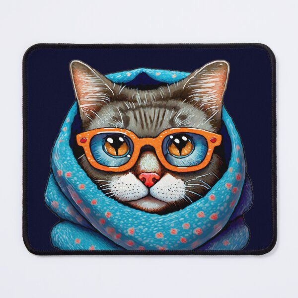 Item preview, Winter Cat Wrapped In Blanket With Glasses Orange Blue designed and sold by Lelijo.