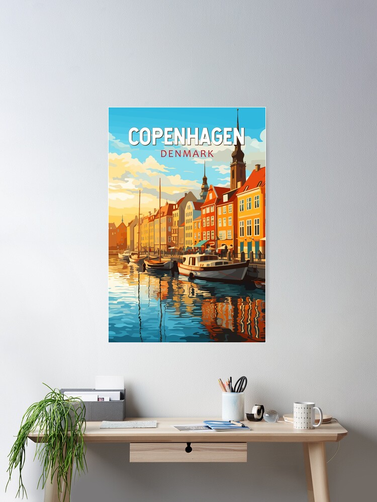 Thumbnail 2 of 3, Poster, Copenhagen Denmark Travel Art Vintage designed and sold by KrisSidDesigns.