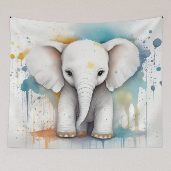 Item preview, Baby Elephant on Spash Paint Background designed and sold by Wolfheartart.