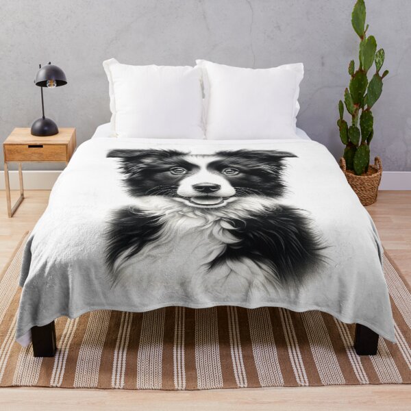 Aperçu de l'œuvre Dessin de chiot chien Border Collie noir et blanc créée et vendue par CharmStudio.