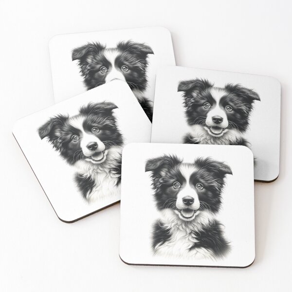 Item preview, Black and White Border Collie Dog Puppy Drawing  designed and sold by CharmStudio.