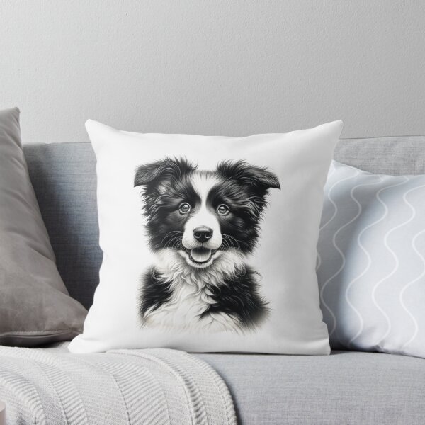 Item preview, Black and White Border Collie Dog Puppy Drawing  designed and sold by CharmStudio.