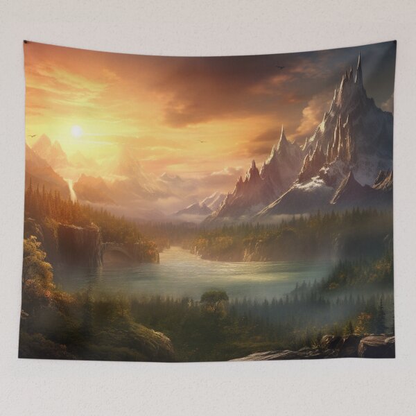 Item preview, Fantasy Landscape - Majestic Mountain Peaks designed and sold by Fantasy Masterpiece.