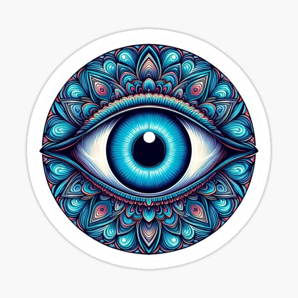 Item preview, Teal Blue Psychedelic Evil Eye Third Eye designed and sold by StickeroozShop.