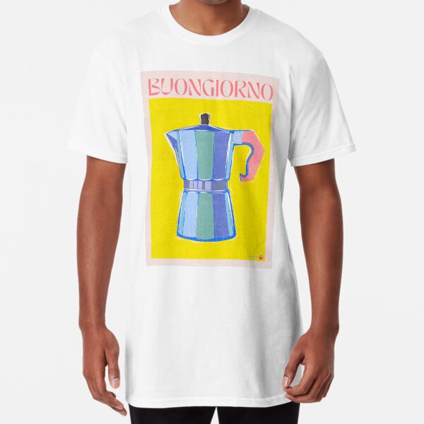 Item preview, Buongiorno - Retro Italian Coffee Maker yellow & blue illustration designed and sold by Dominiquevari.