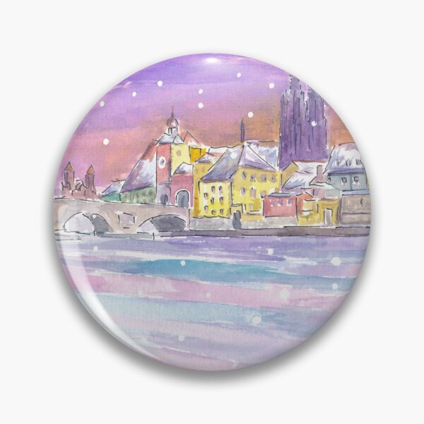 Item preview, Winter Dawn in Regensburg Bavaria with Danube Stone Bridge and Cathedral designed and sold by artshop77.