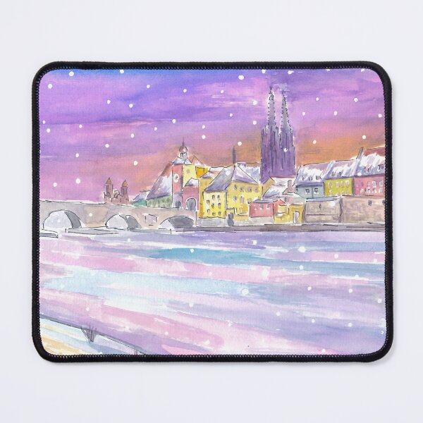 Item preview, Winter Dawn in Regensburg Bavaria with Danube Stone Bridge and Cathedral designed and sold by artshop77.