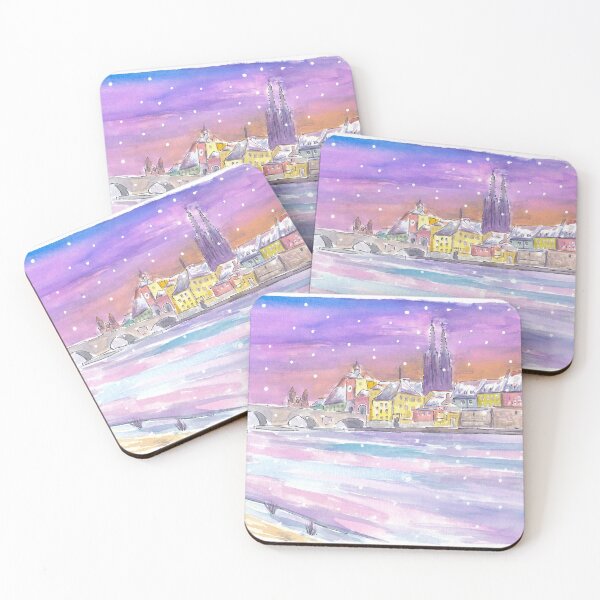 Item preview, Winter Dawn in Regensburg Bavaria with Danube Stone Bridge and Cathedral designed and sold by artshop77.