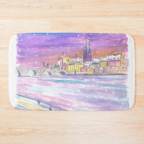 Item preview, Winter Dawn in Regensburg Bavaria with Danube Stone Bridge and Cathedral designed and sold by artshop77.