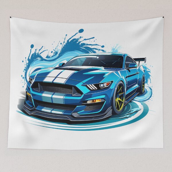 Item preview, Blue powerhouse: Shelby GT500 with rear spoiler ready for drifting designed and sold by Cr-AI-tive.