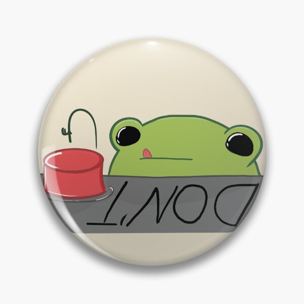 Artikelvorschau, Frog pressing big red button with text below saying "DON'T" entworfen und verkauft von hellenjellen.