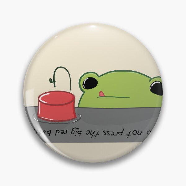 Artikelvorschau, Frog pressing big red button with text below saying "Do not press the big red button" entworfen und verkauft von hellenjellen.