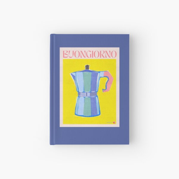 Buongiorno - Retro Italian Coffee Maker yellow & blue illustration Hardcover Journal