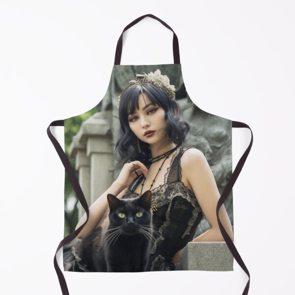 Item preview, Goth Chick posing in a cemetery with her green-eyed black cat designed and sold by daywithoutlight.