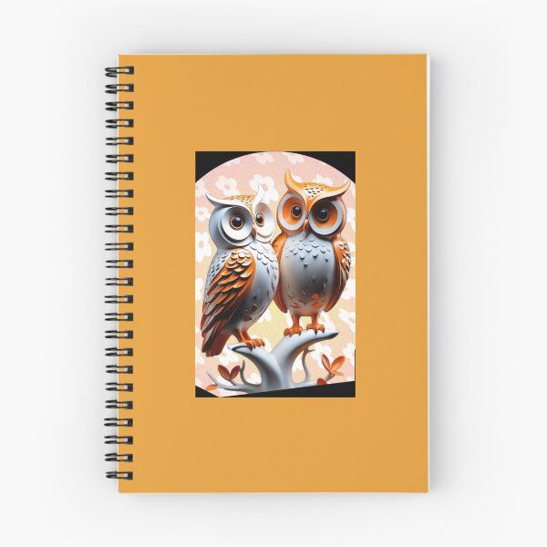 Item preview, two cute totem owls in fantasy vignette, in orange and white, protection against fears designed and sold by Creativesphotos.