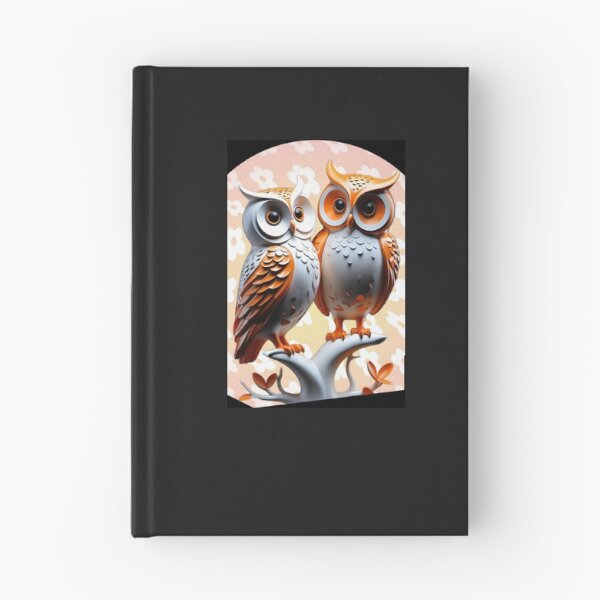 Item preview, two cute totem owls in fantasy vignette, in orange and white, protection against fears designed and sold by Creativesphotos.