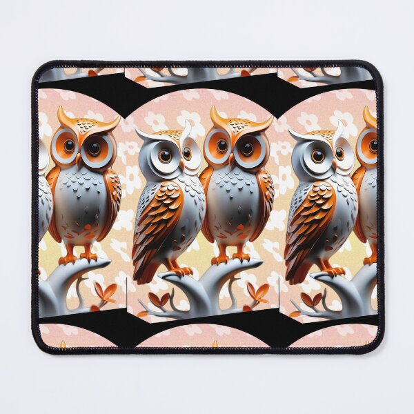 Item preview, two cute totem owls in fantasy vignette, in orange and white, protection against fears designed and sold by Creativesphotos.