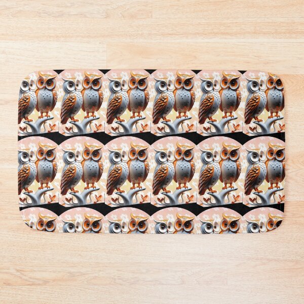 Item preview, two cute totem owls in fantasy vignette, in orange and white, protection against fears designed and sold by Creativesphotos.