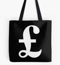 MONEY, £, POUND, Pound sign, currency, symbol, sign, success, finance, lucre, WHITE on Black Tote Bag