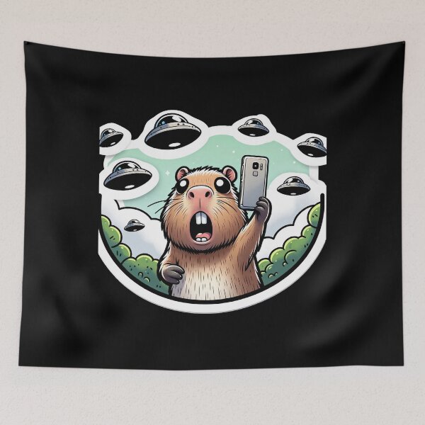 Item preview, Capybara Selfie with UFOs designed and sold by Master-Print.