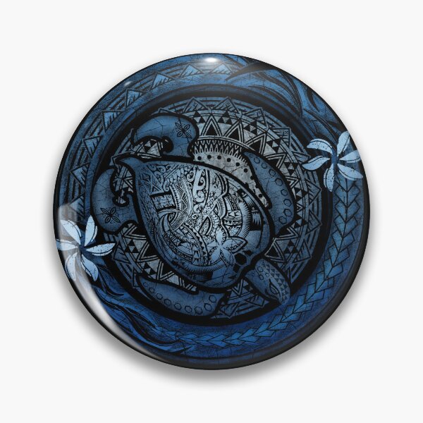 Item preview, Honu Hawaiian Deep Blue Tribal Turtle Badge designed and sold by sunnthreads.